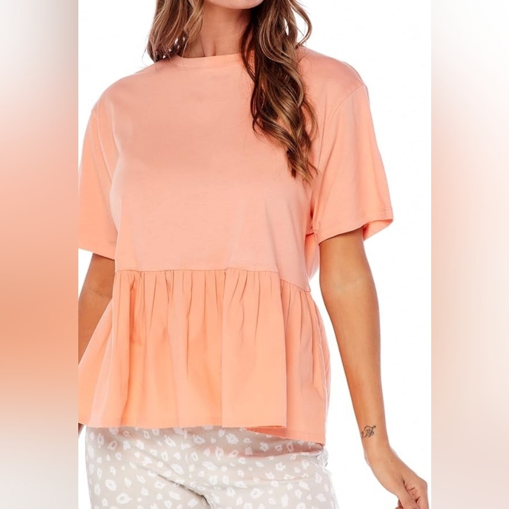 Mud Pie Peach Orange Short Sleeve Peplum Top Size Small